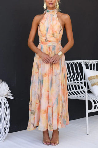 Hazel | Watercolour Print Halter Maxi Dress